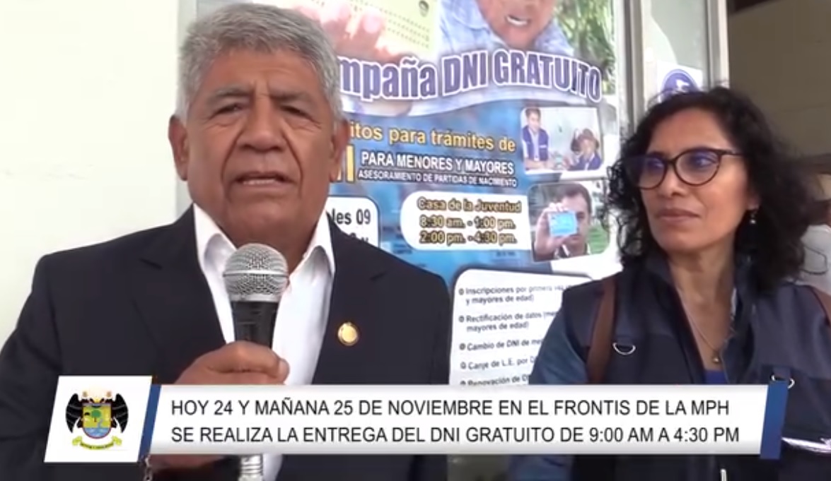 MPH exhorta a los padres que aún no han recogido los DNI de sus hijos puedan hacerlo en el frontis de la municipalidad