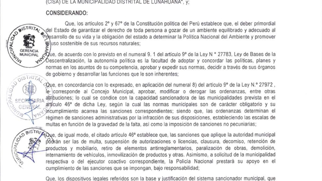Parte 1 de la Ordenanza Municipal N°005-2023-MDL
