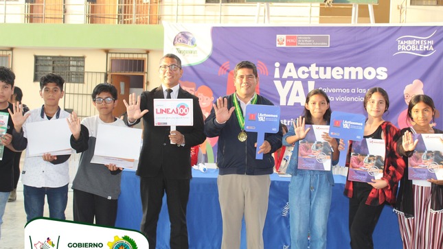 Director regional de Educación de Ica, Gustavo Céspedes junto al Alcalde de la Municipalidad de La Tinguiña,  Juan Vargas Valle, participo de la Gran Final del concurso de teatro "No Calles Más". Organizado por la Instancia de Concertación Distrital, este evento resalta la lucha contra la violencia hacia las mujeres.
