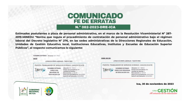 Estimados postulantes a plaza de personal administrativo, en el marco de la Resolución Viceministerial Nº 287-2019-MINEDU “Norma que regula el procedimiento de contratación de personal administrativo bajo el régimen laboral del Decreto legislativo N.º 276, en las sedes administrativas de la Direcciones Regionales de Educación, Unidades de Gestión Educativa local, Instituciones Educativas, Institutos y Escuelas de Educación Superior Públicos”, al respecto comunicamos lo siguiente