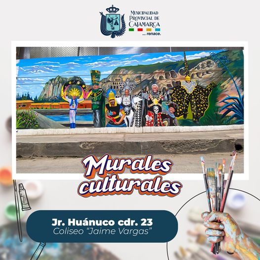Visita nuestro mural ubicado en el Jr. HuĆ”nuco cdr. 23 - Coliseo "Jaime Vargas" y comparte el arte de nuestros artistas en tus redes sociales šø y utiliza el hashtag #CajamarcaDeColores.