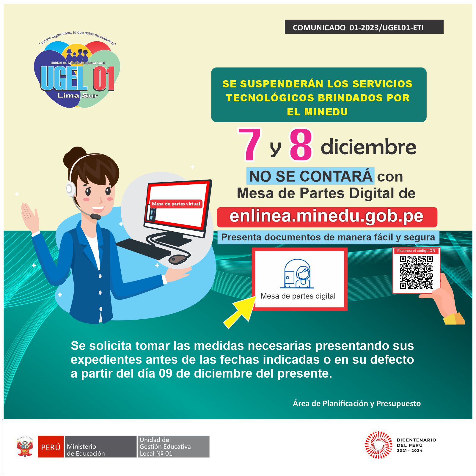 Se suspenderán los servicios tecnológicos brindados por el MINEDU