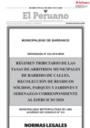 Vista preliminar de documento Régimen Tributario de las Tasas de Arbitrios Municipales de Barrido de Calles, Recolección de Residuos Sólidos, Parques y Jardines y Serenazgo Correspondiente el Ejercicio 2022 - ORD N° 560-2021-MDB.