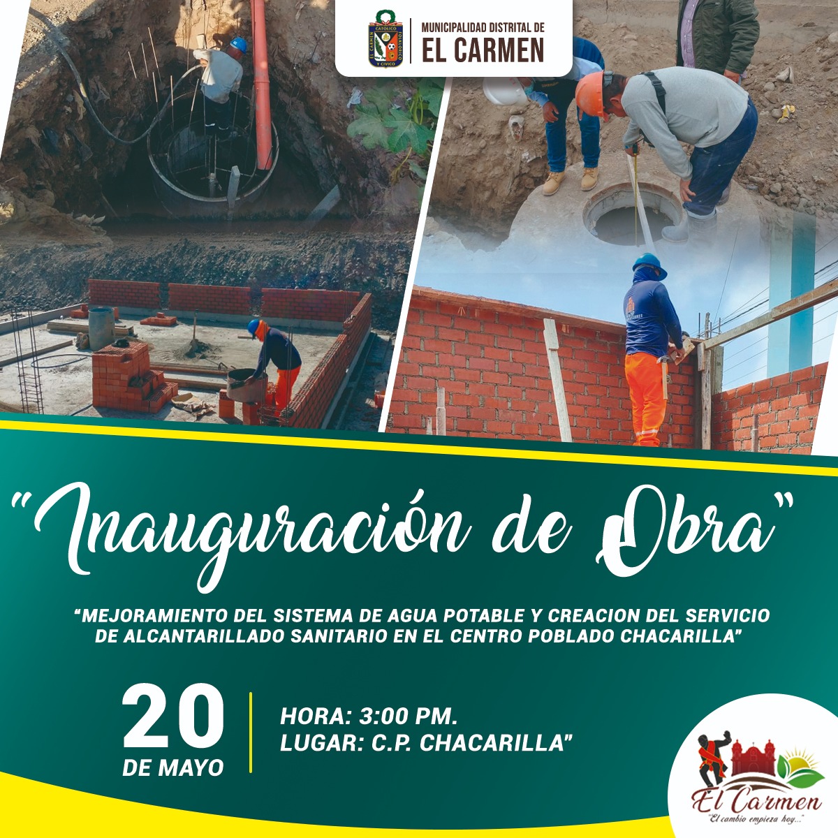 INAUGURACIÓN DE OBRA DEL SISTEMA DE AGUA Y ALCANTARILLADO DEL CENTRO POBLADO CHACARILLA.