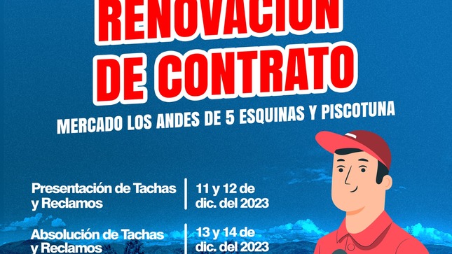 LISTA DE COMERCIANTES APTOS PARA RENOVACIÓN DE CONTRATOS EN EL MERCADO LOS ANDES DE 5 ESQUINAS Y PISCOTUNA