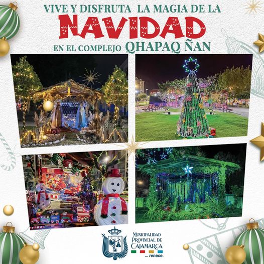 Ven y vive la navidad en la Alameda de los Incas del Complejo Qhapaq Ñan.
✅La Municipalidad Provincial de Cajamarca habilitó este espacio por iniciativa de sus trabajadores, quienes elaboraron motivos navideños sin presupuesto municipal .