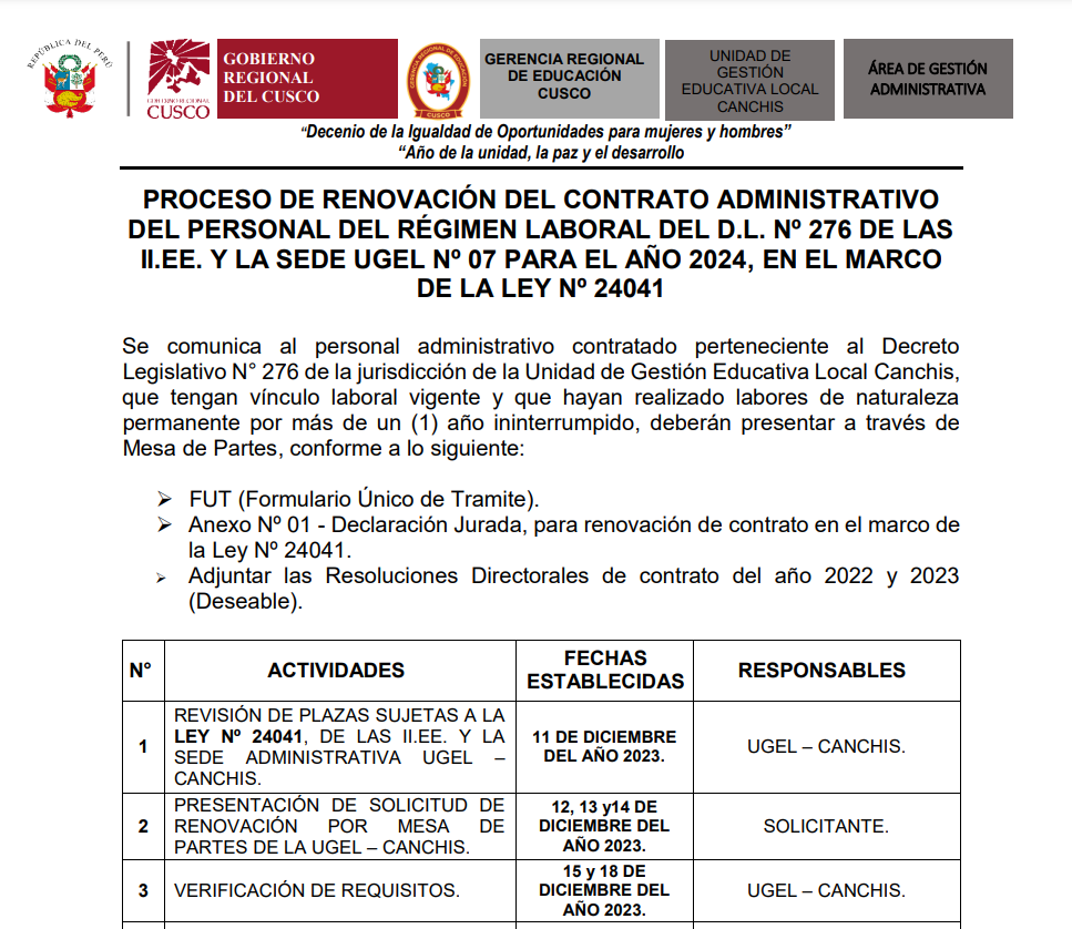 PROCESO DE RENOVACIÓN DEL CONTRATO ADMINISTRATIVO DEL PERSONAL