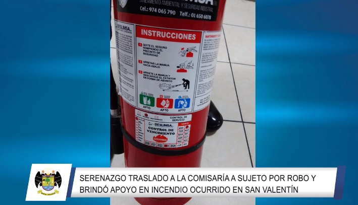 Agentes del serenazgo intervinieron a sujeto que hurto extintor en galerΓa y ademΓ‘s brindaron apoyo en incendio
