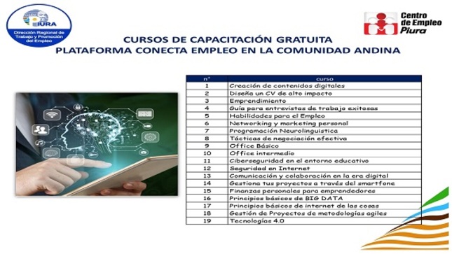 Se dictaran cursos de Capacitación Gratuita en la Plataforma Conecta Empleo para la Comunidad Andina