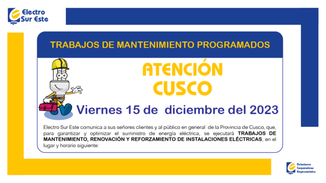 ¡ATENCIÓN CUSCO! CORTE PROGRAMADO