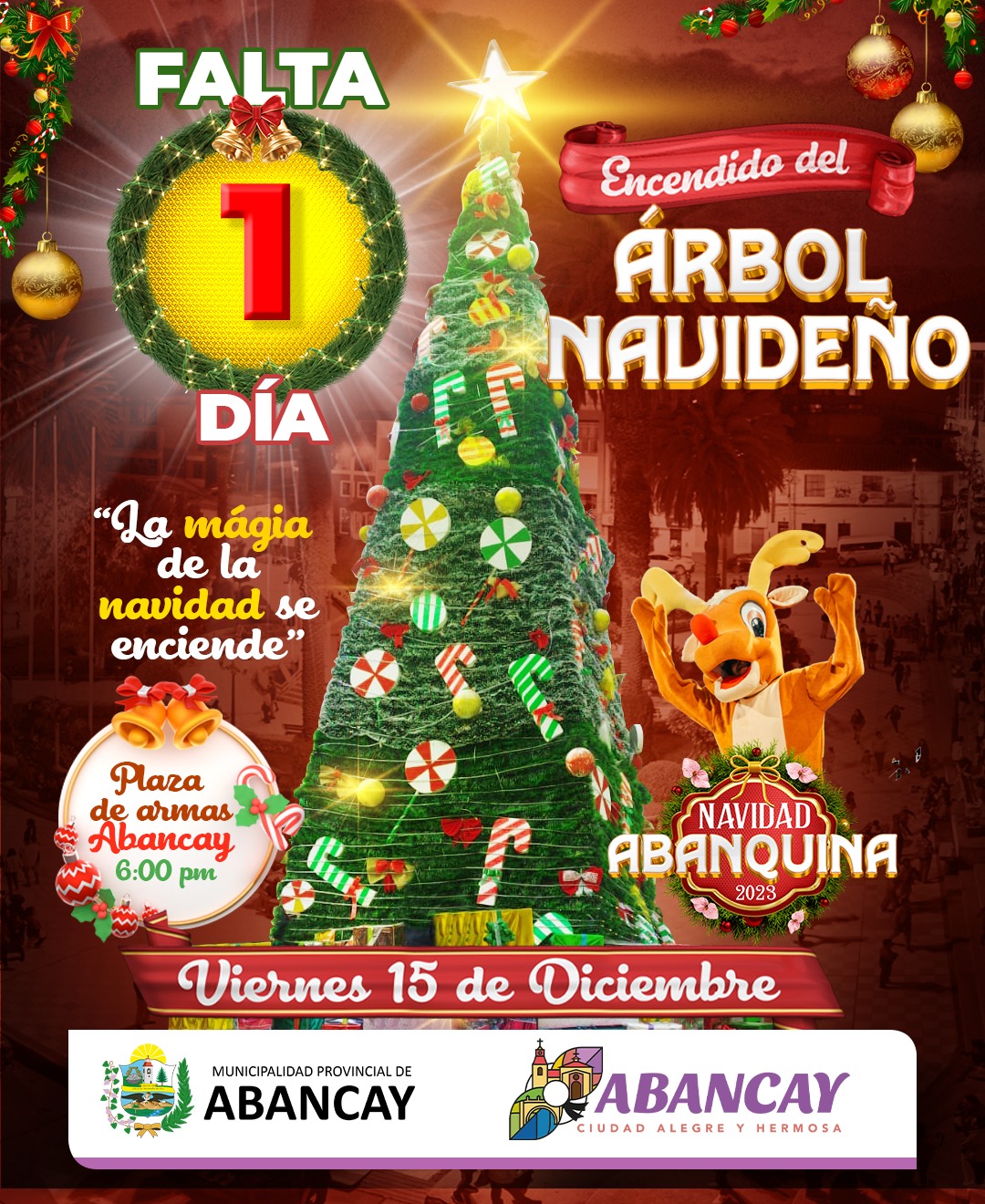 Falta 01 Dia Para La Noche "Mágica En Abancay” Encendido Del Árbol Navideño En La Plaza De Armas