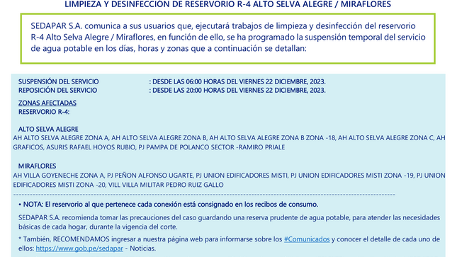 Suspensión temporal del servicio de agua 