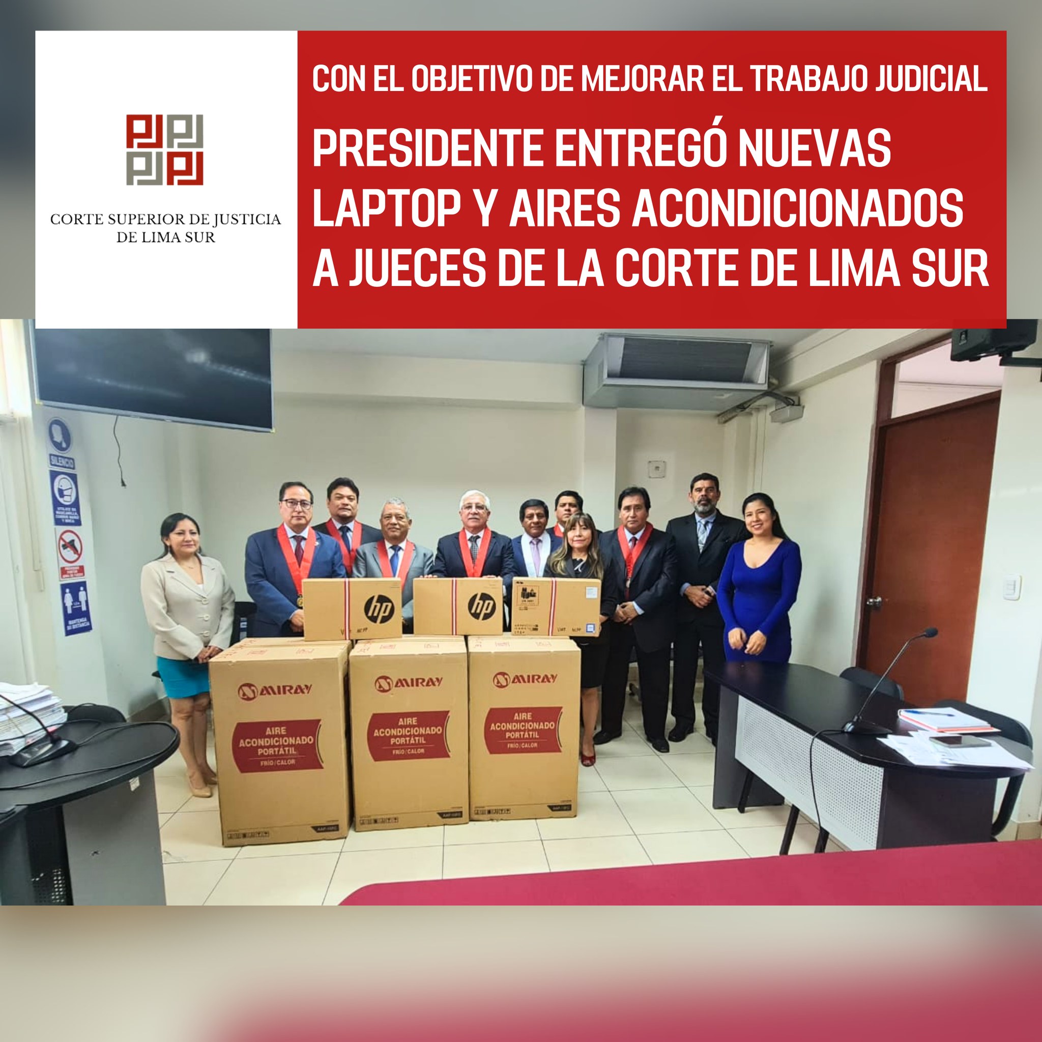 Presidente entregó nuevas laptop y aires acondicionados a jueces de la Corte de Lima Sur