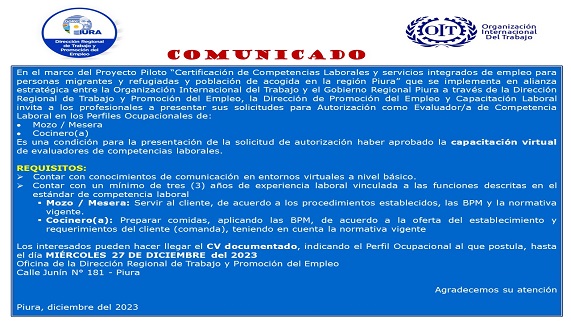 Se publica comunicado para presentar solicitudes de Autorización como Evaluador/a de Competencias Laborales