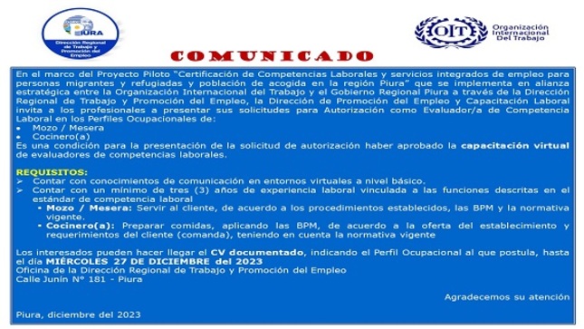Se publica comunicado para presentar solicitudes de Autorización como Evaluador/a de Competencias Laborales