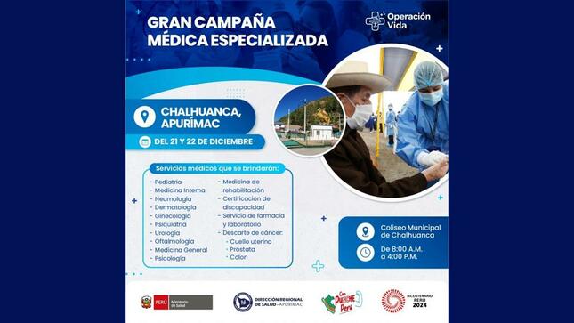 Apurímac pobladores de Chalhuanca se beneficiarán con campaña médica especializada