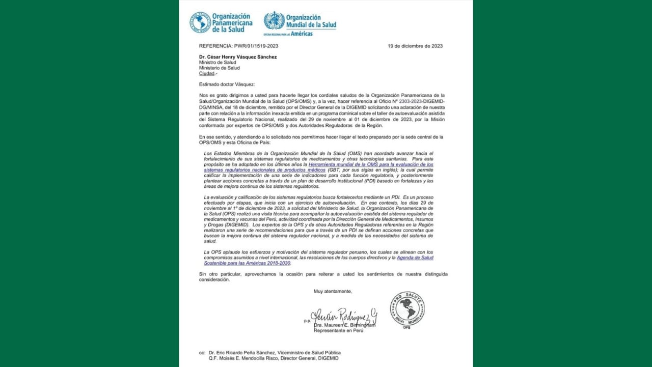 OPS respalda trabajo de la Digemid en buscar la mejora en el sistema regulador de medicamentos y vacunas en el Perú