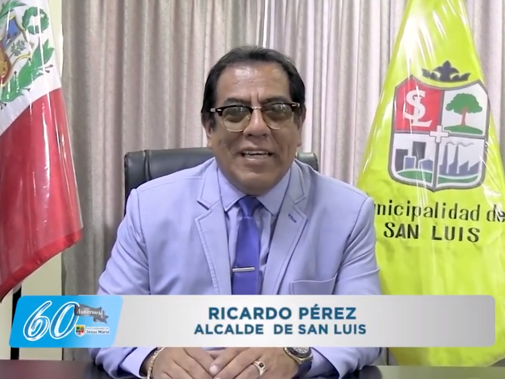 Agradecemos al alcalde Ricardo Pérez Castro de la Municipalidad de San Luis por su saludo fraterno a nuestro distrito en su Sexagésimo Aniversario de creación política. #JesúsMaríaSomosTodos #60Aniversario