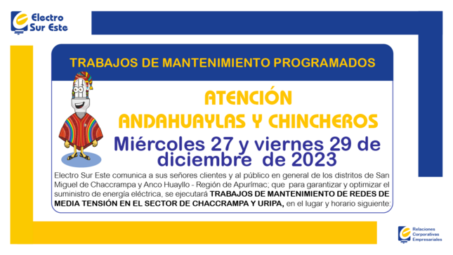 ¡ATENCIÓN APURÍMAC! CORTE PROGRAMADO
