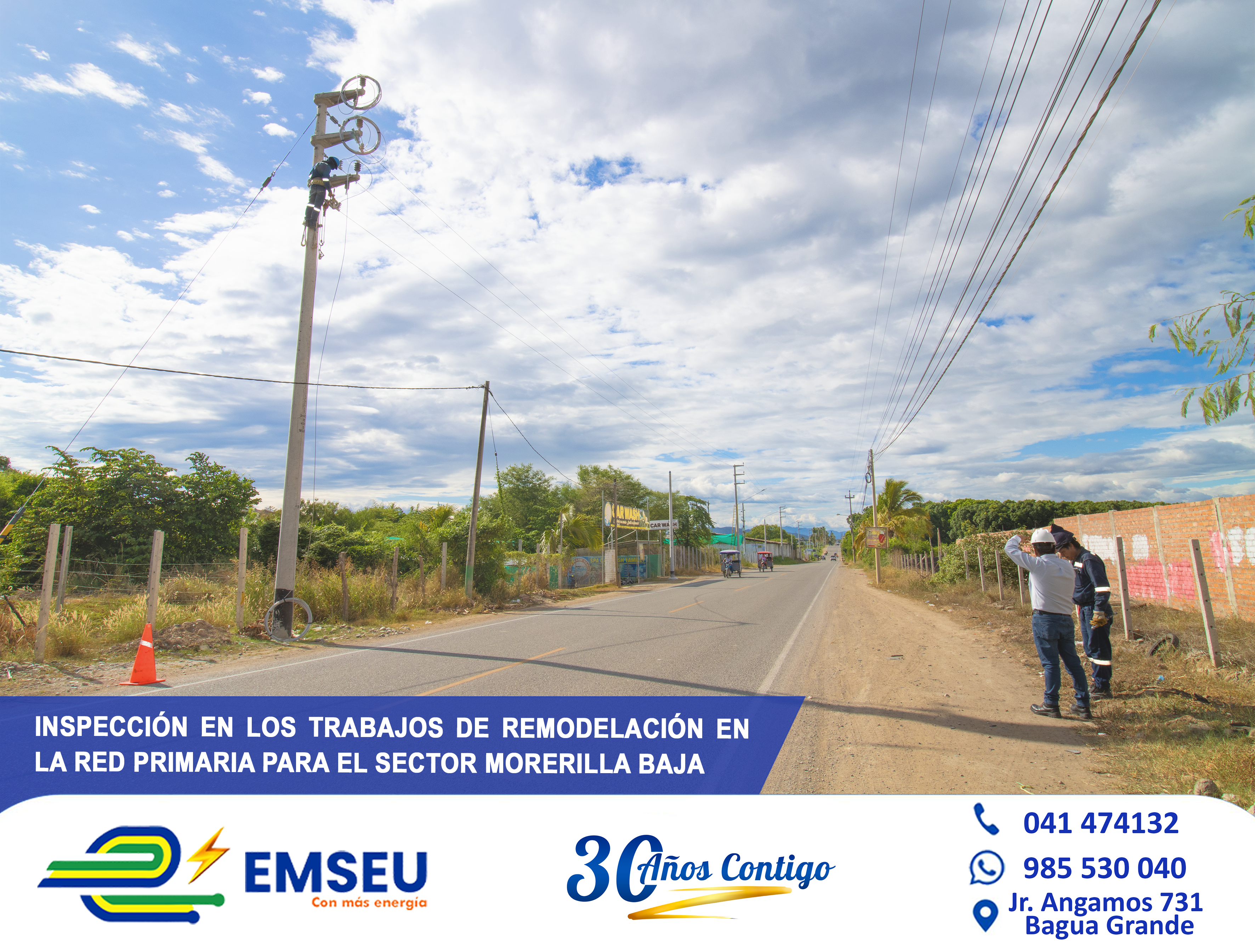 El gerente general de EMSEU S.A.C, Ing. Alexander Guevara Bustamante, inspecciona trabajos para las mejoras en la Red Primaria del Morerilla Baja.