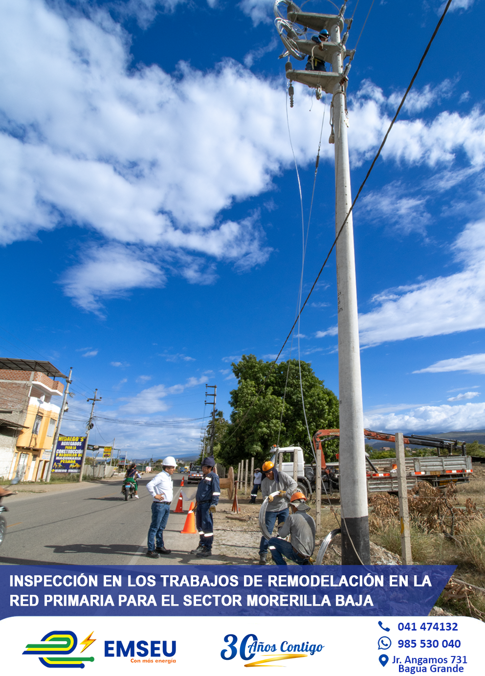 El gerente general de EMSEU S.A.C, Ing. Alexander Guevara Bustamante, inspecciona trabajos para las mejoras en la Red Primaria del Morerilla Baja.