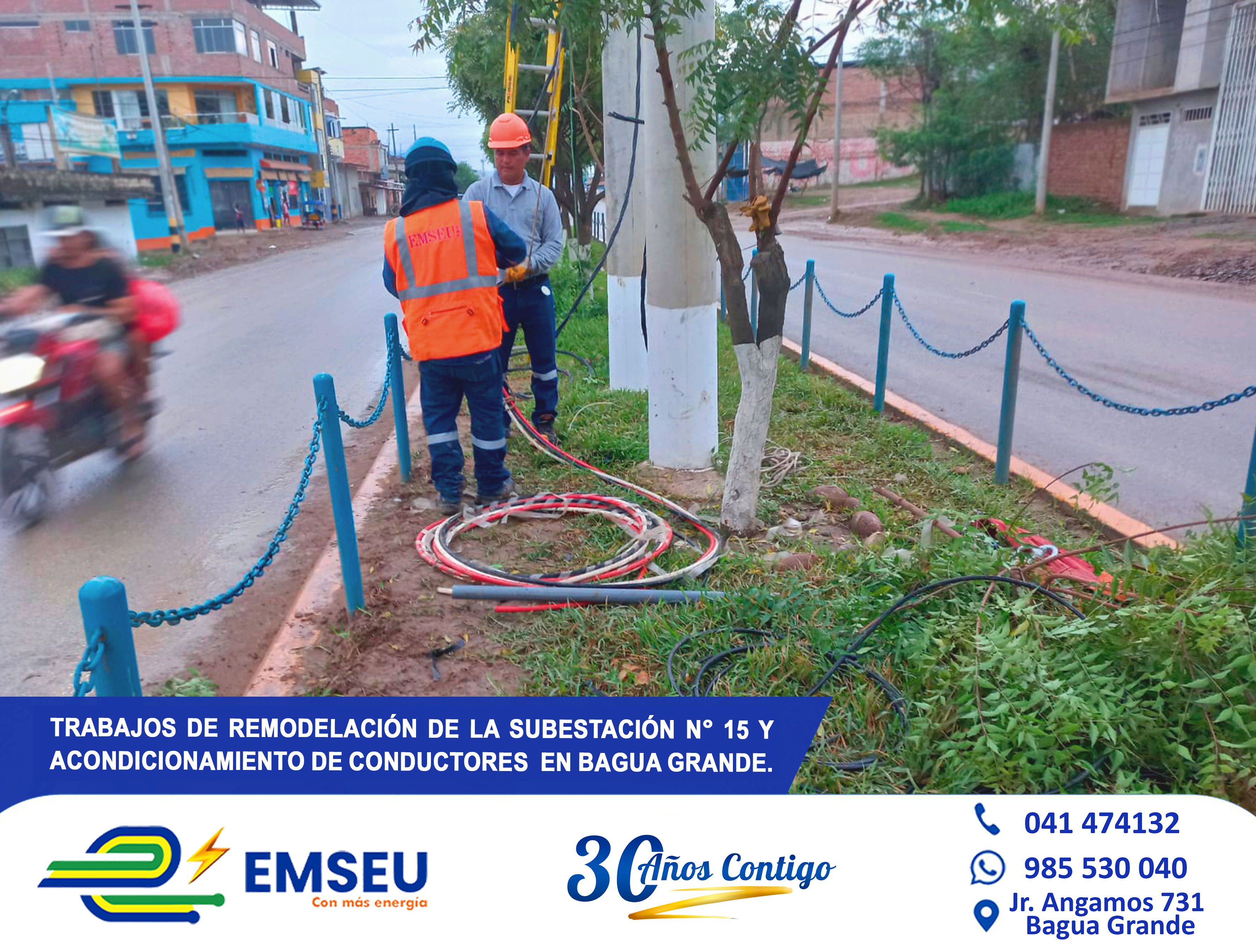 El equipo técnico de EMSEU S.A.C, realizó la reubicación del tablero y transformador hacia la berma central de la Av. Chachapoyas.