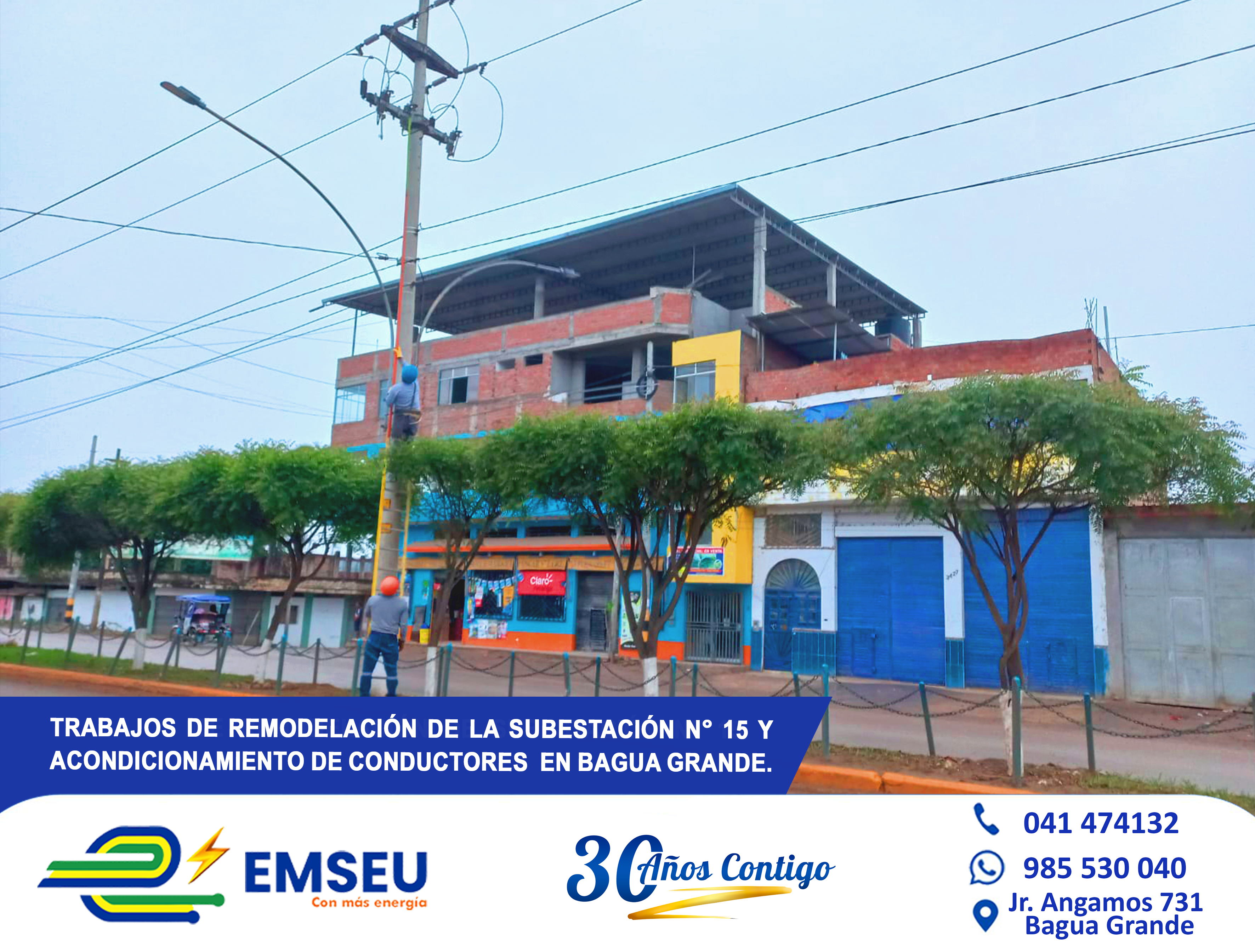 El equipo técnico de EMSEU S.A.C, realizó la reubicación del tablero y transformador hacia la berma central de la Av. Chachapoyas.