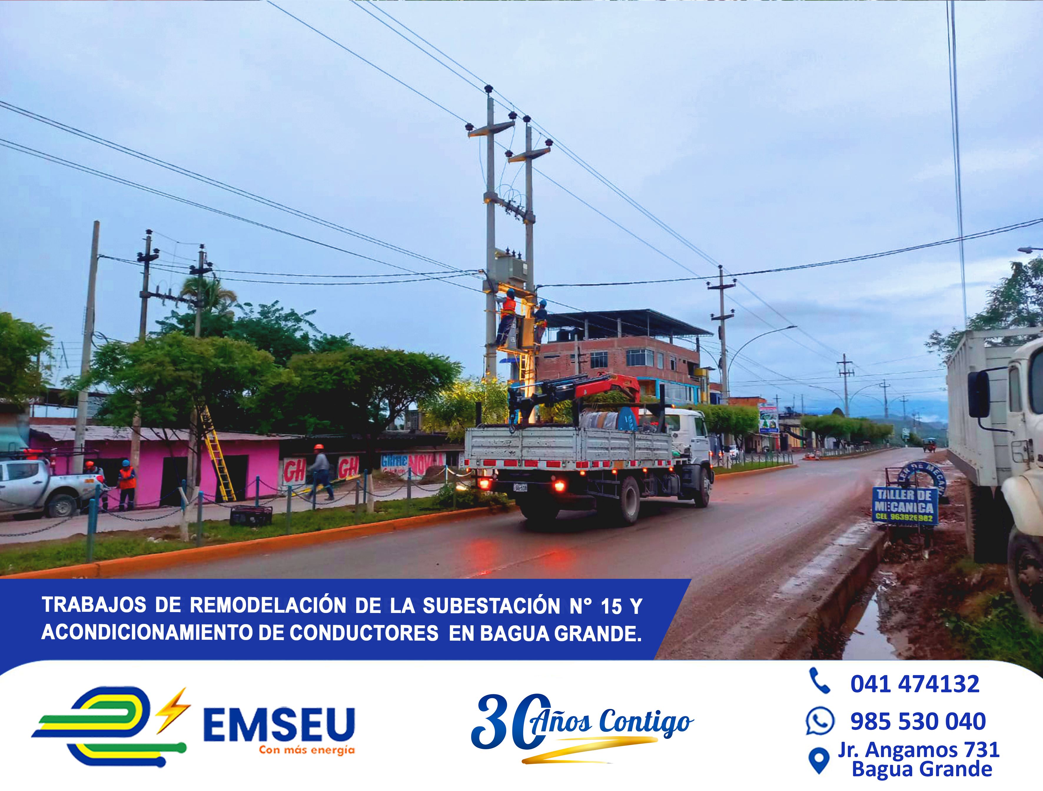 El equipo técnico de EMSEU S.A.C, realizó la reubicación del tablero y transformador hacia la berma central de la Av. Chachapoyas.