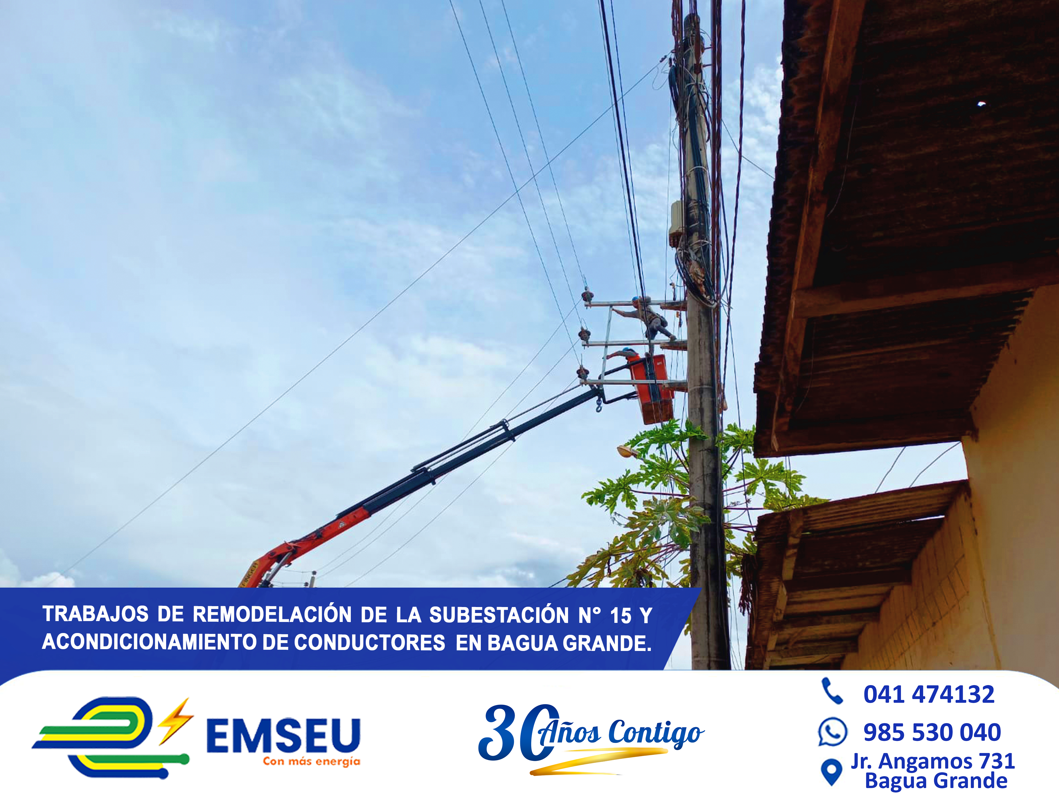 El equipo técnico de EMSEU S.A.C, realizó la reubicación del tablero y transformador hacia la berma central de la Av. Chachapoyas.