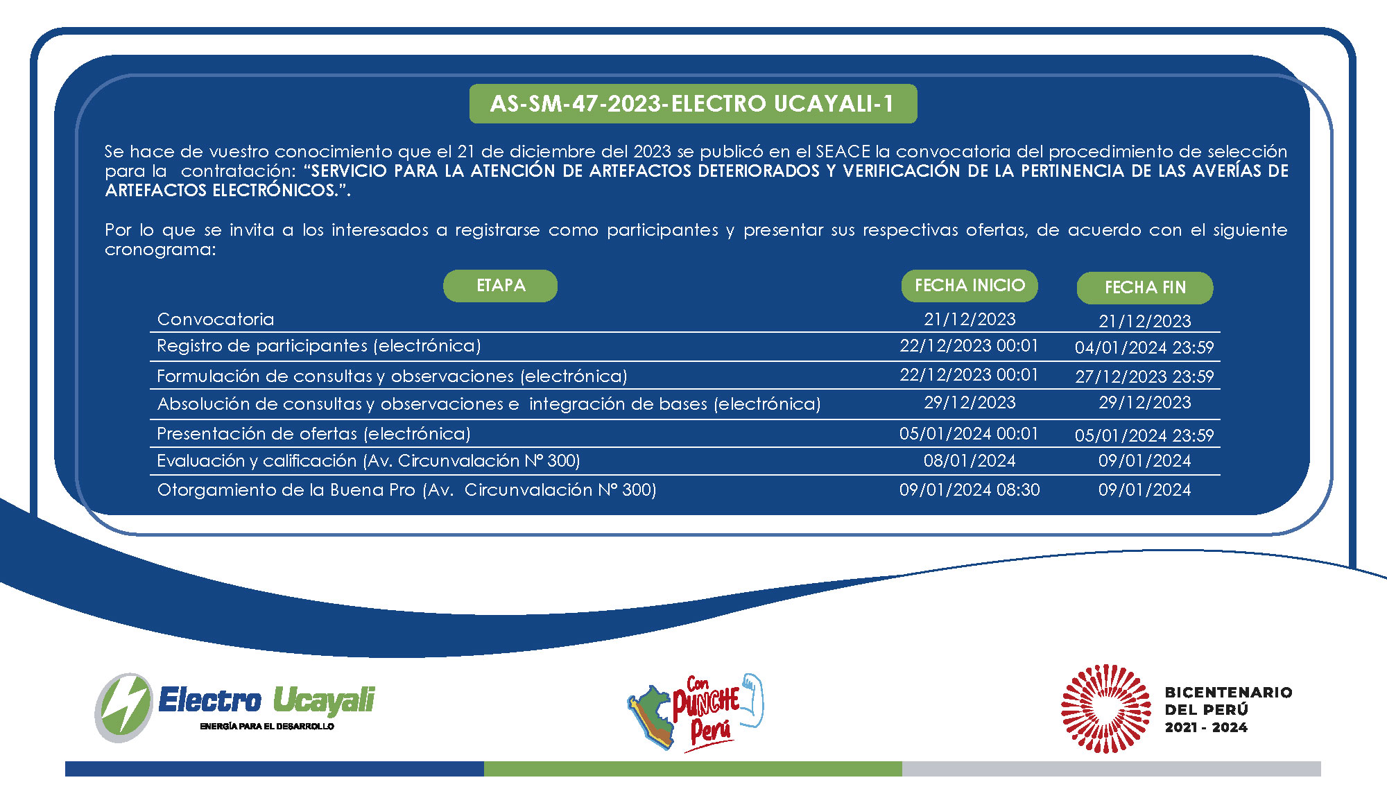Procedimiento de Selección Adjudicación Simplificada N.º AS-SM-47-2023-ELECTRO UCAYALI-1