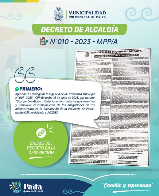 Decreto de alcaldía N° 010-2023-MPP/A