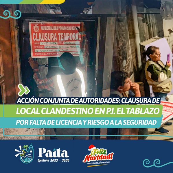 Acción conjunta de autoridades: Clausura de local clandestino en PJ el tablazo por falta de licencia y riesgo a la seguridad