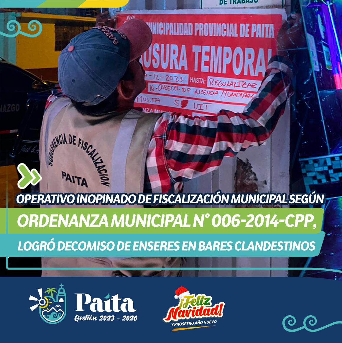 Operativo inopinado de fiscalización municipal según ordenanza municipal n° 006-2014-cpp, logró decomiso de enseres en bares clandestinos