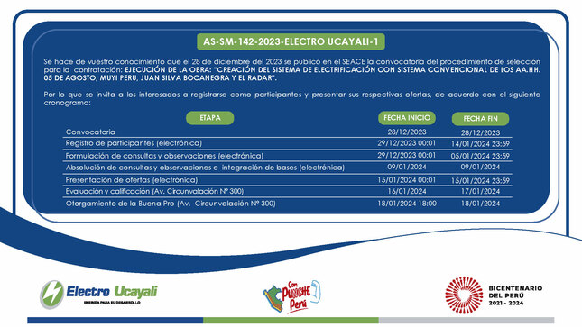 Adjudicación Simplificada N.º AS-SM-142-2023-ELECTRO UCAYALI-1