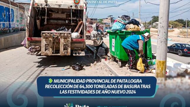 Municipalidad provincial de Paita logra recolección de 64,300 toneladas de basura tras las festividades de año nuevo 2024