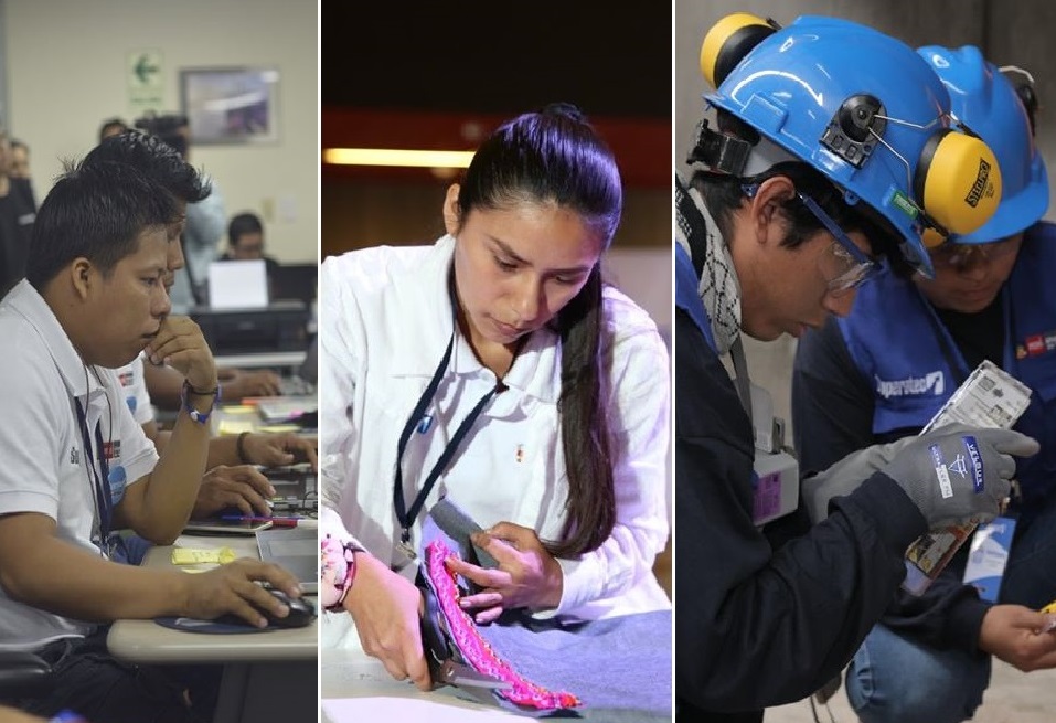 Composición de 3 fotos de diferentes alumnos de institutos de educación superior técnico productiva (foto: Drelm)