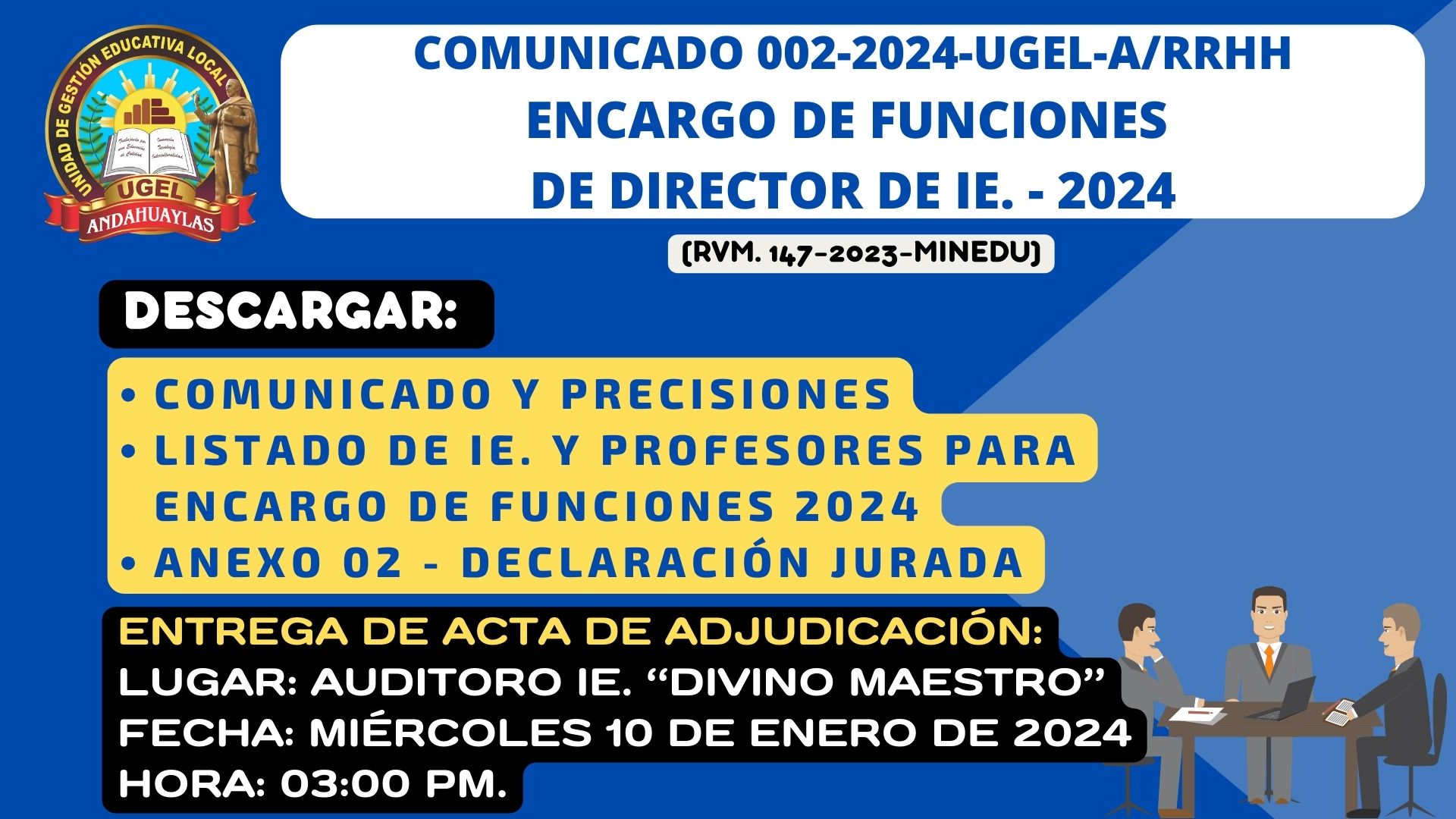Comunicado: Encargo de Funciones de Director en IE. - 2024