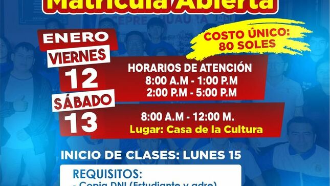 ACADEMIA PREUNIVERSITARIA MUNICIPAL "CEPRE HUAURA" CONVOCA A PROCESO DE MATRÍCULAS PARA EL CICLO VERANO 2024 -I