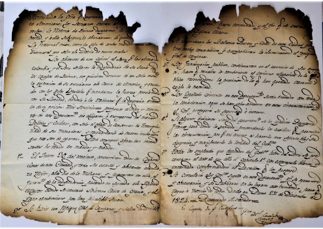 “Copia certificada del bando de Rudecindo Alvarado sobre el juramento de la independencia en Puno (1824)” es declarada Patrimonio Cultural
