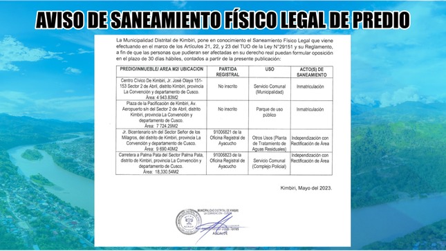 Aviso de saneamiento físico legal de predios