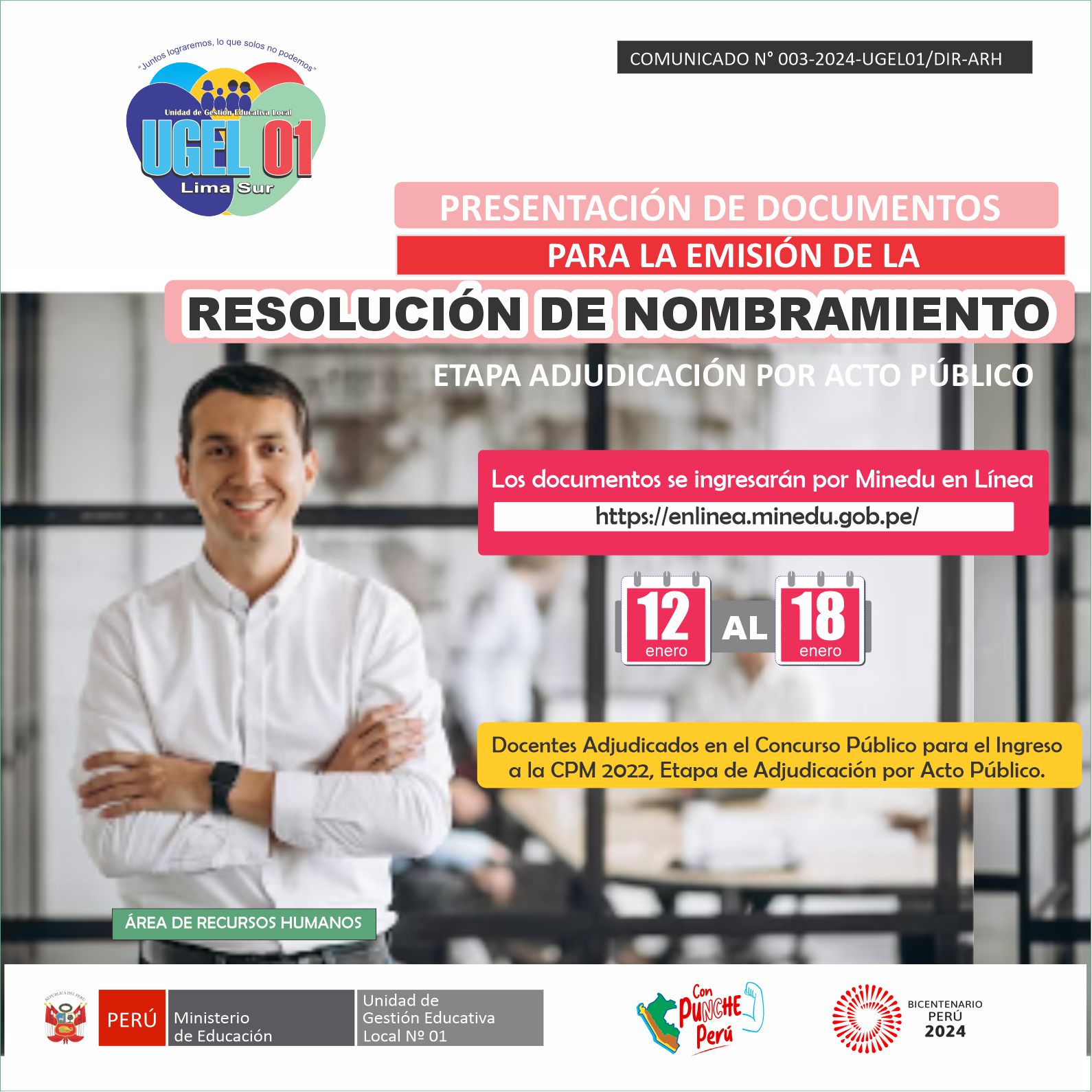 Presentación de documentos para la emisión de la Resolución de Nombramiento Docente 2022 - etapa adjudicación por acto público