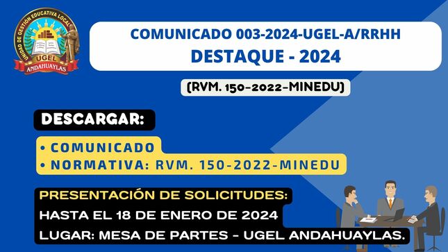 Comunicado N° 003-2024-UGEL-A Sobre DESTAQUE DOCENTE - 2024