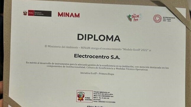 Por segundo año consecutivo Electrocentro recibirá reconocimiento como empresa ecoeficiente