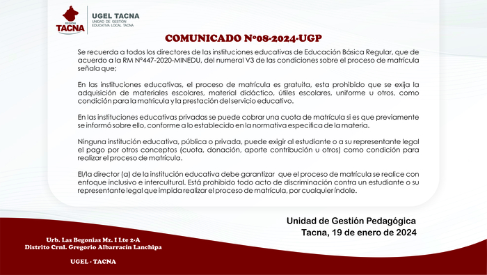 Comunicado Nº008-2024-UGP