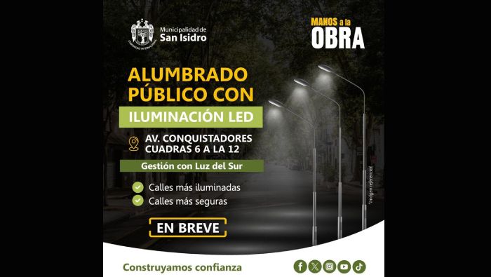 Alumbrado público con iluminación LED en la av. Conquistadores