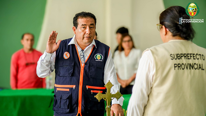 Juramentación de integrantes de la plataforma provincial de defensa civil en La Convención
