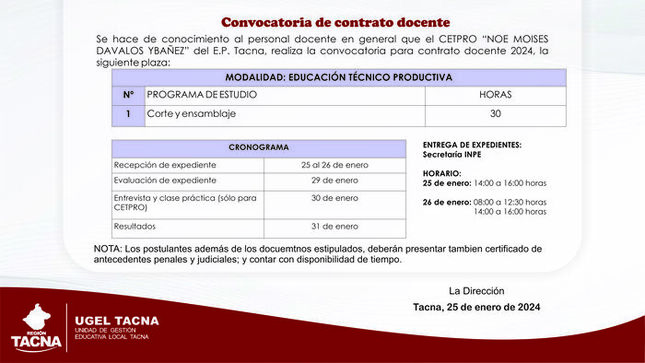 Convocatoria de contrato docente