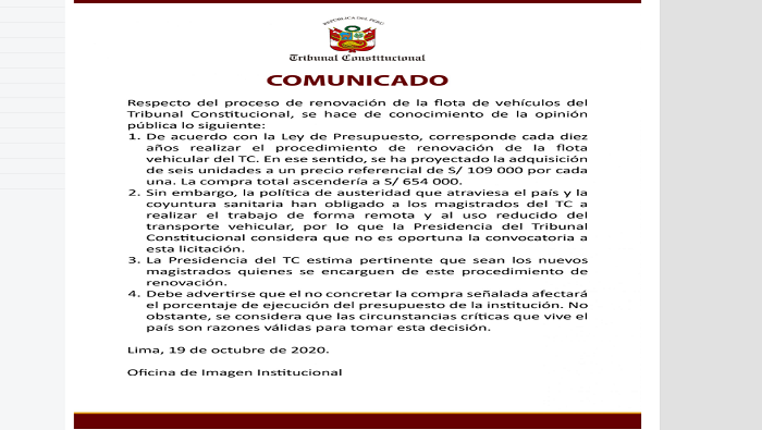 Comunicado, 19 de octubre de 2020