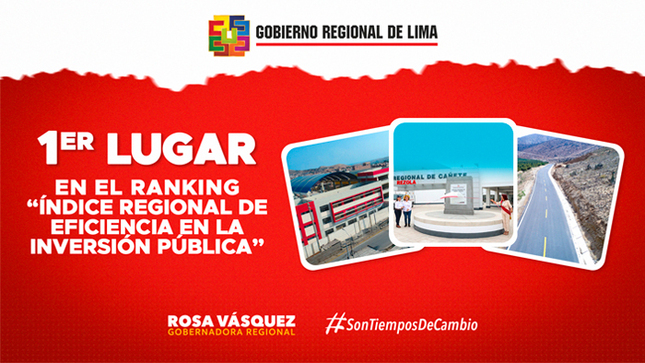 Gore Lima ocupa primer lugar a nivel nacional en el ranking “Índice Regional de Eficiencia en la Inversión Pública”