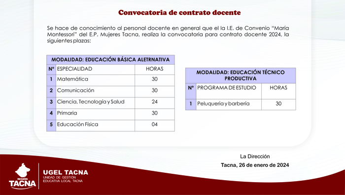 Convocatoria de contrato docente